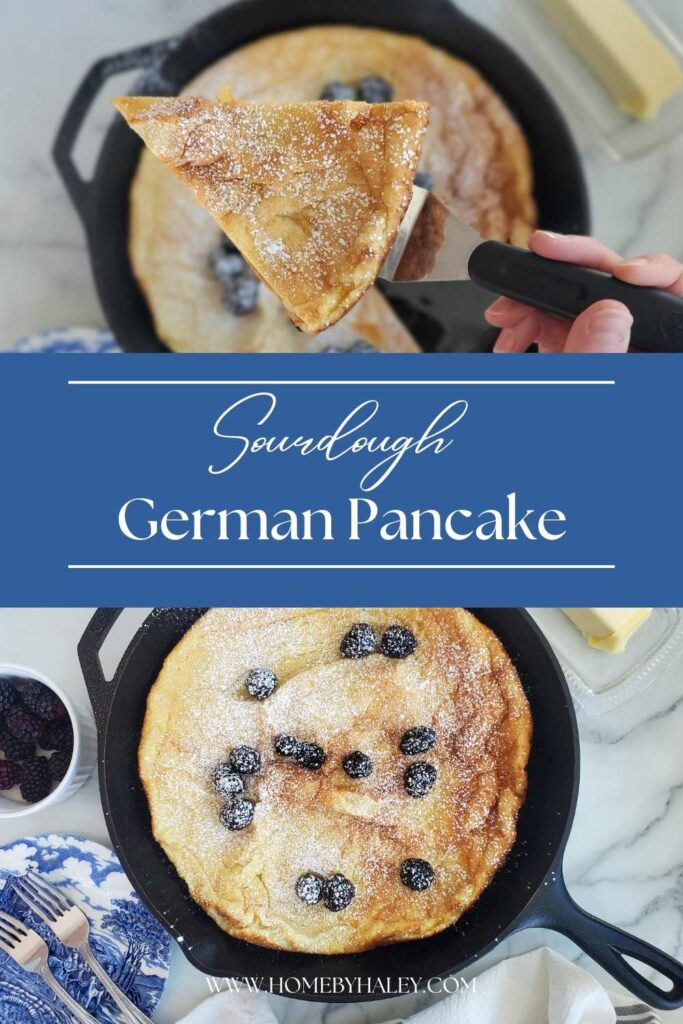 sourdough german pancake slice with powdered sugar