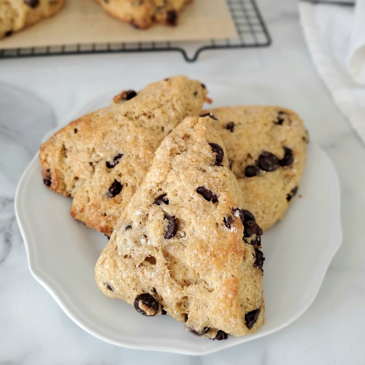 chocolate chip sourdough scones on a plate