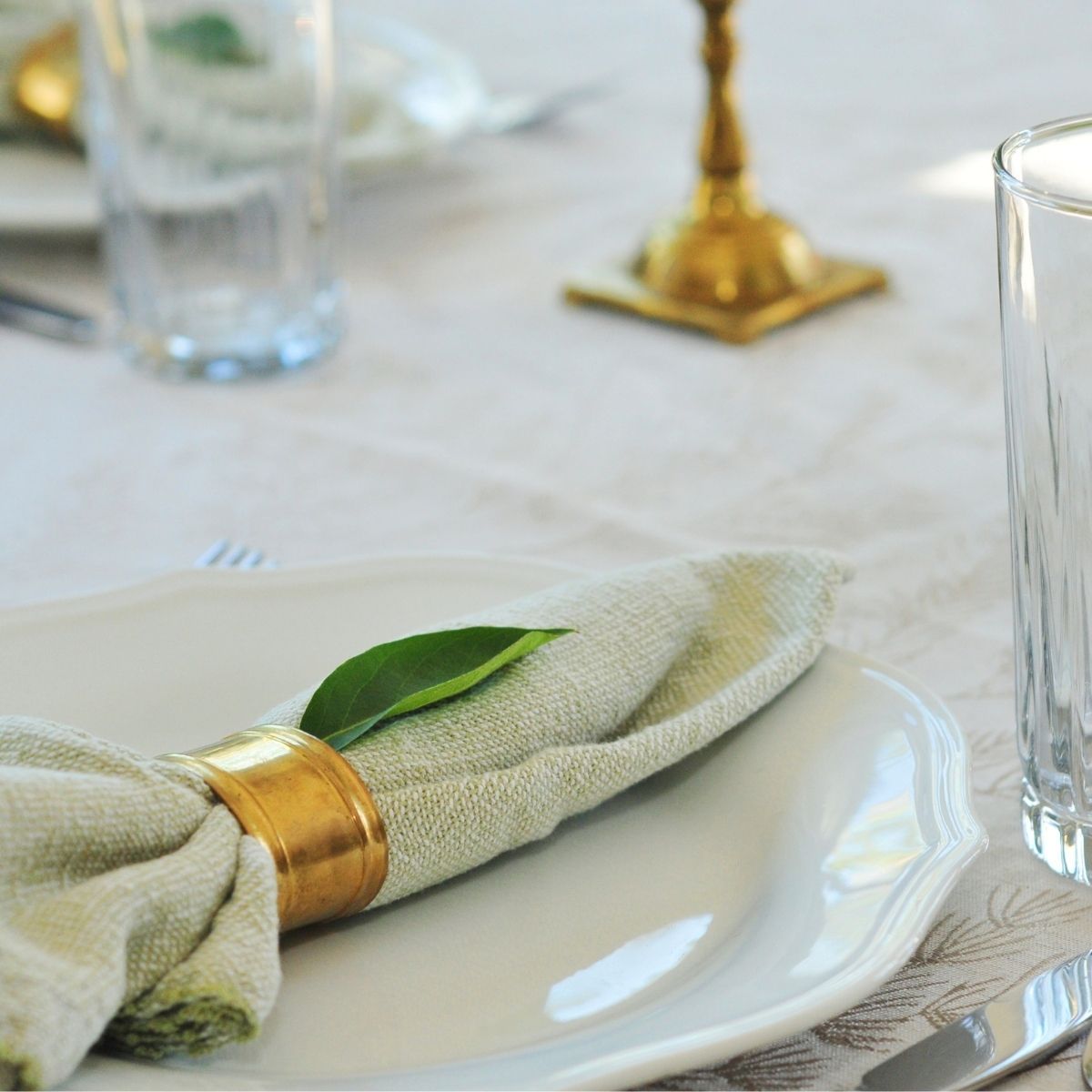 green cloth napking on a white plate