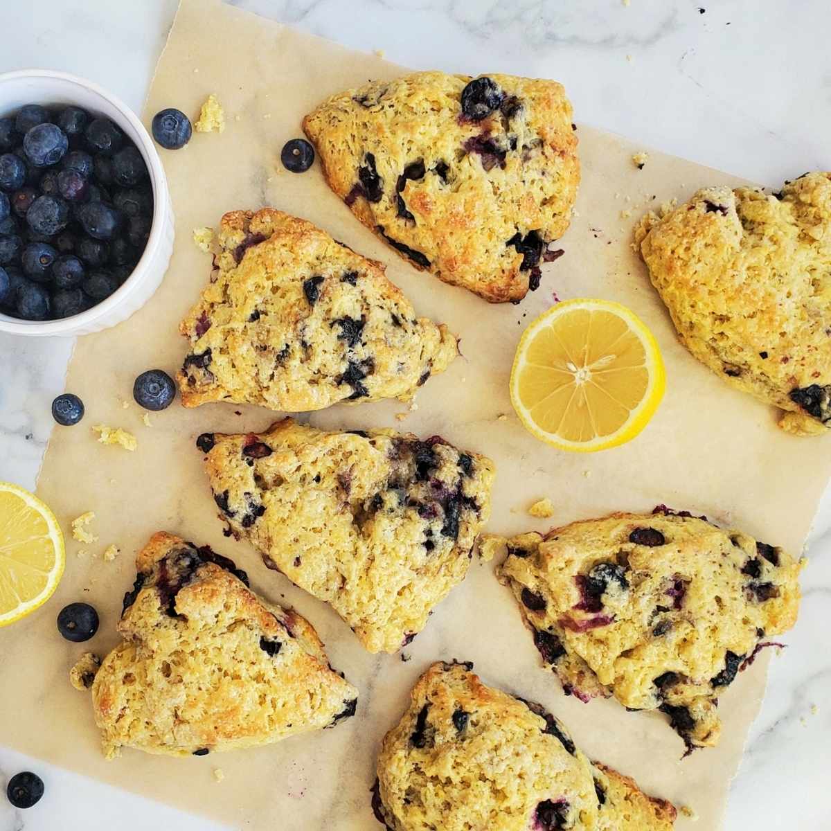 lemon blueberry sourdough scones with lemon slices