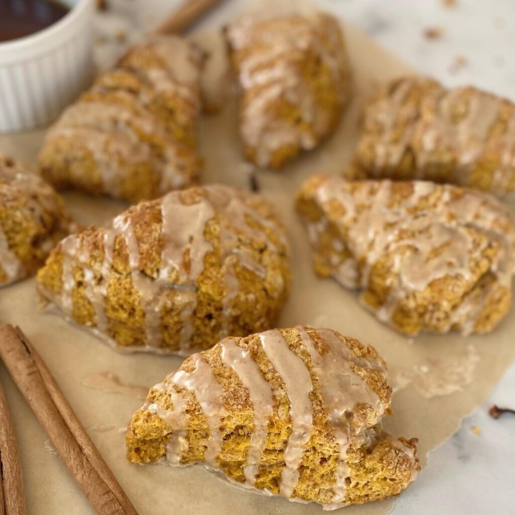pumpkin sourdough scones on parchment paper