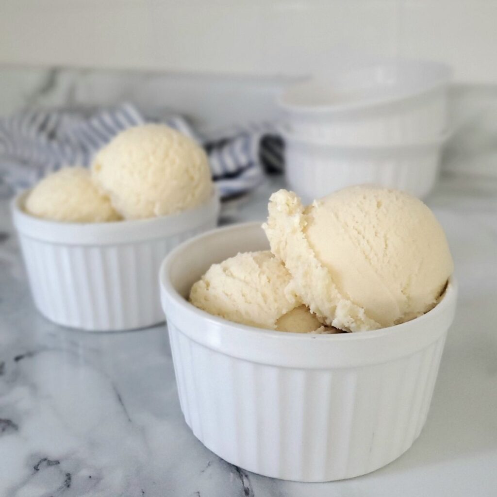 raw milk vanilla ice cream in a ramekin