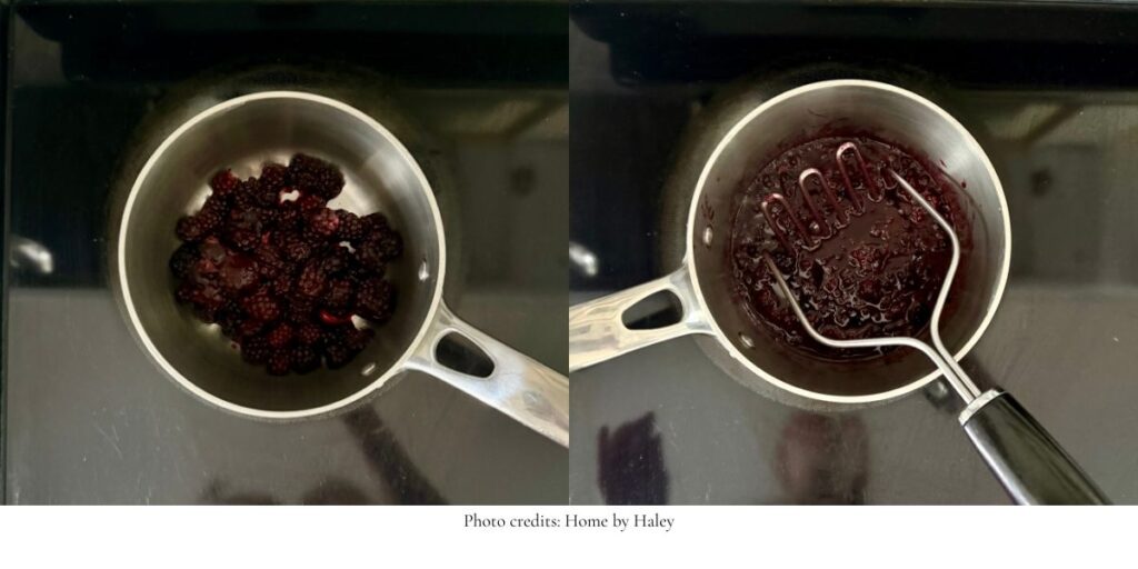 blackberries in a saucepan with honey