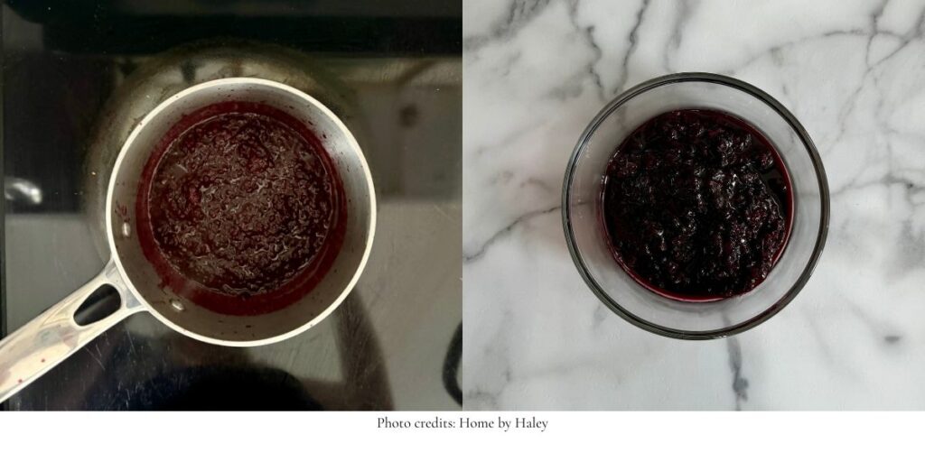 blackberry cheesecake filling in a glass dish