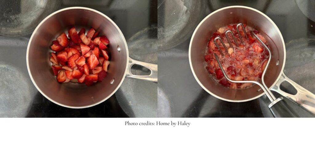 strawberry cheesecake filling in a saucepan