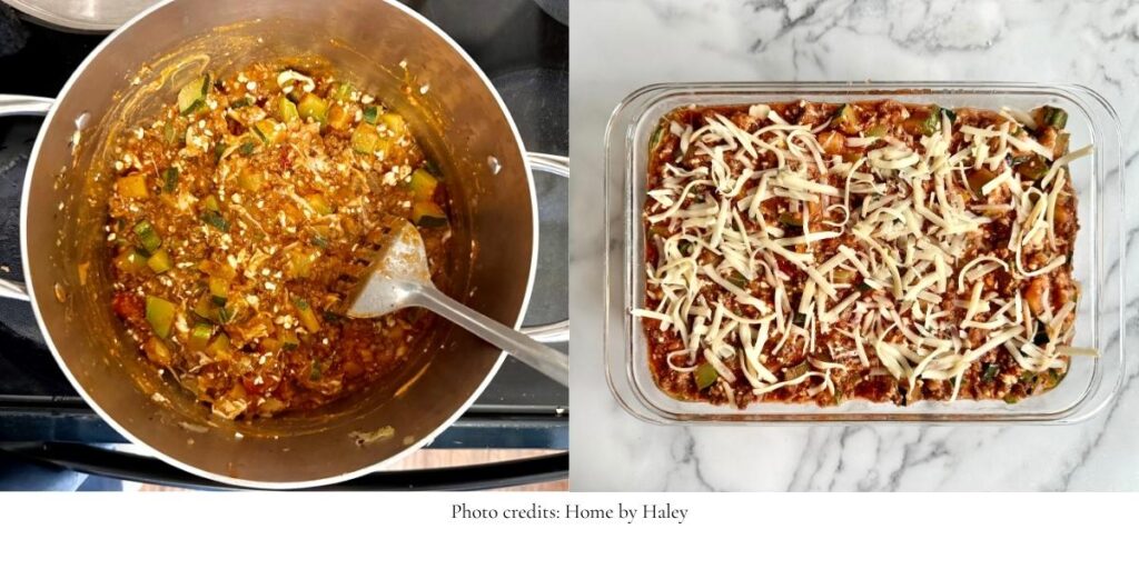 deconstructed zucchini lasagna in a baking dish
