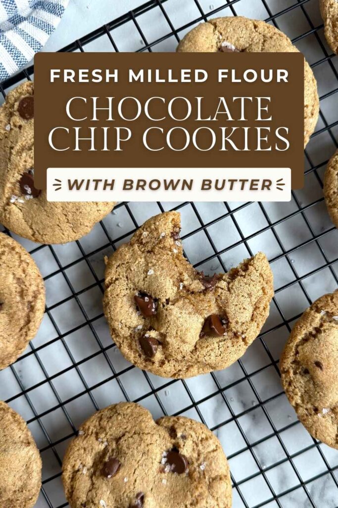 fresh milled chocolate chip cookies with brown butter on a baking rack
