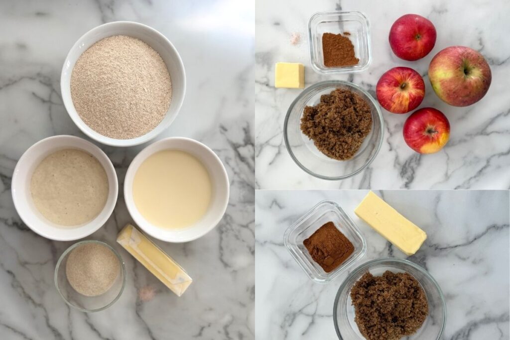 ingredients for fresh milled sourdough apple pie cinnamon rolls