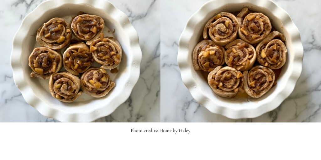 fresh milled sourdough cinnamon rolls with apple pie filling in them