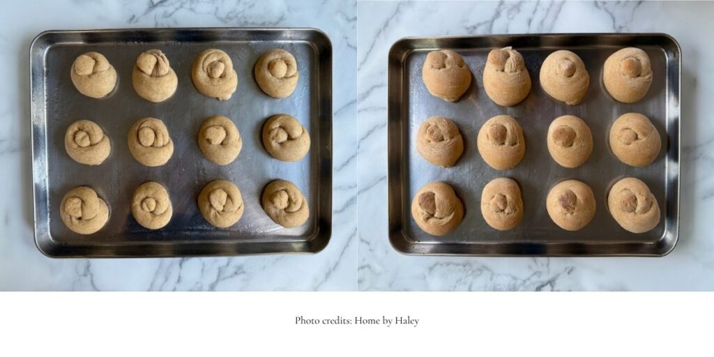 freshly milled sourdough garlic knots on a baking sheet