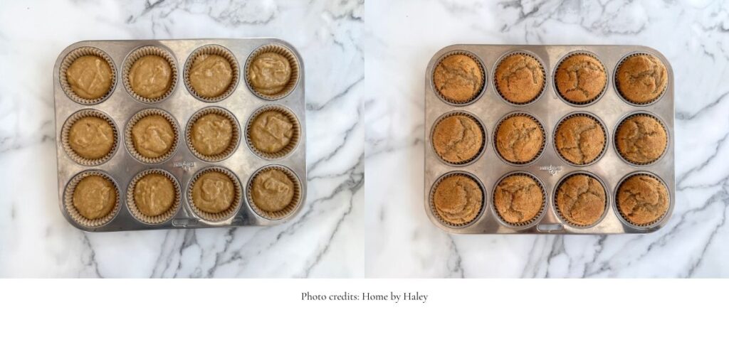 freshly milled einkorn flour banana muffins in a muffin tin