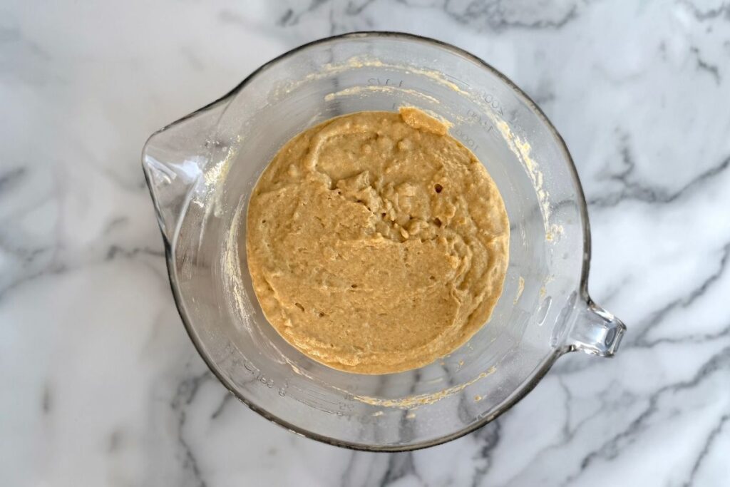 fresh milled einkorn buttermilk pancake batter in a bowl