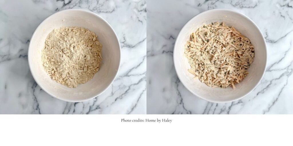 einkorn cheddar chive scone ingredients in a bowl