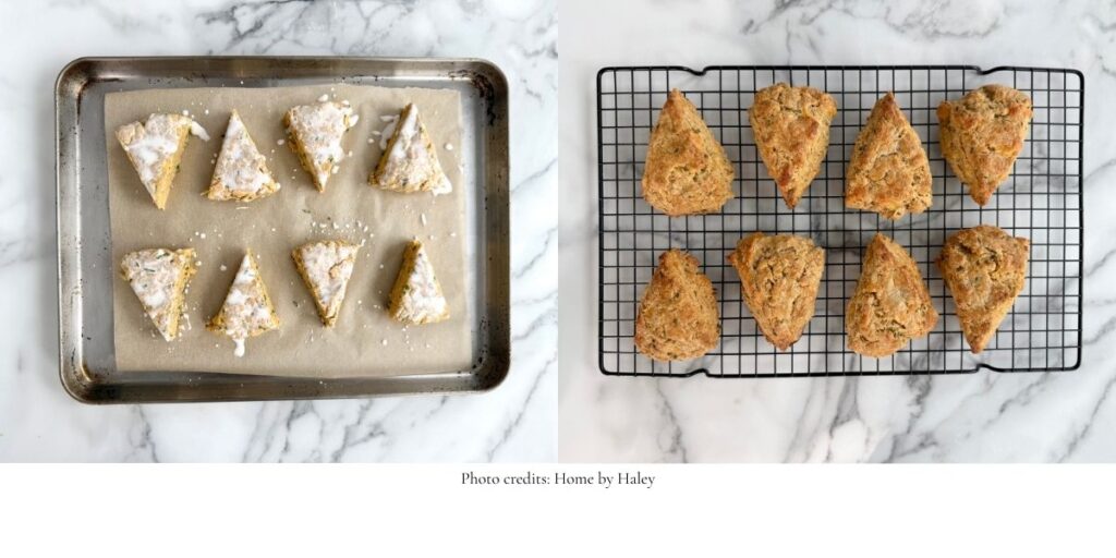 einkorn cheddar chive scones on a cooling rack