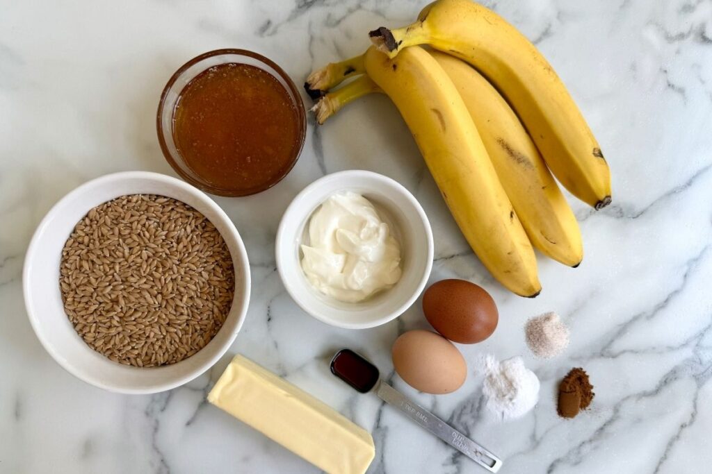 ingredients for fresh milled flour banana bread