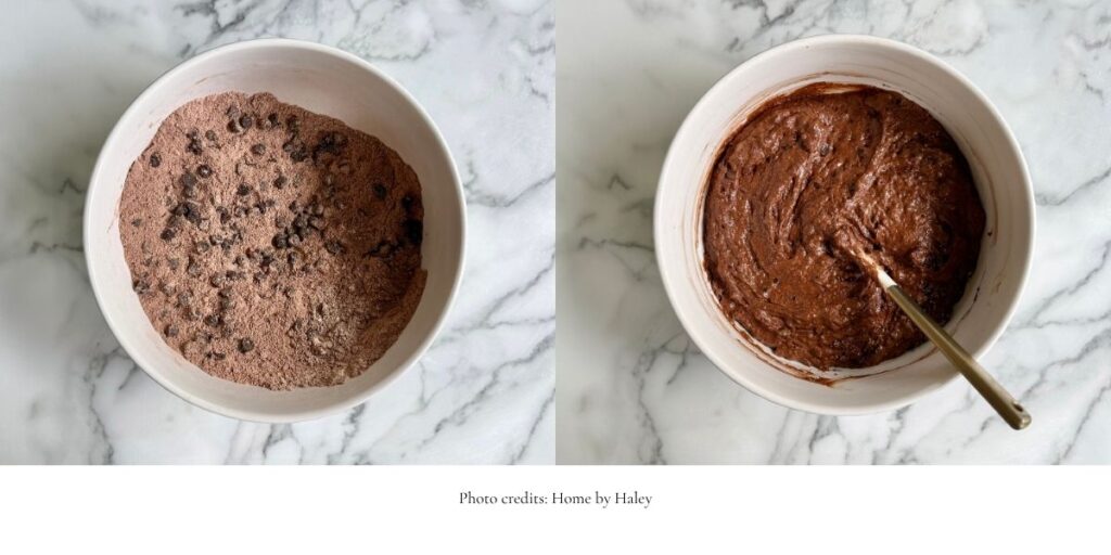 double chocolate muffin batter in a mixing bowl