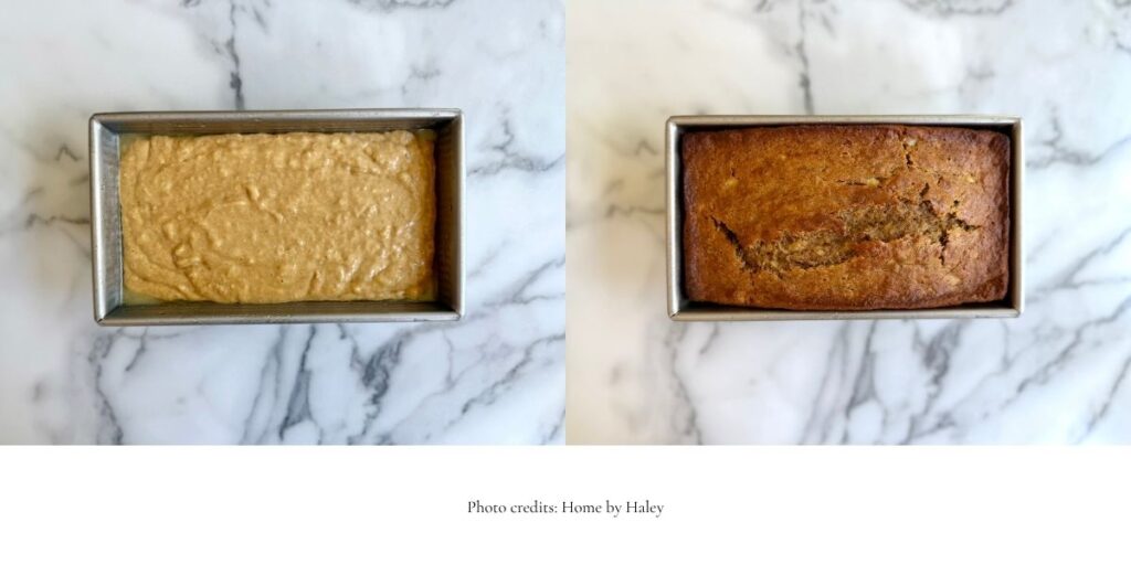 einkorn banana bread in a loaf pan