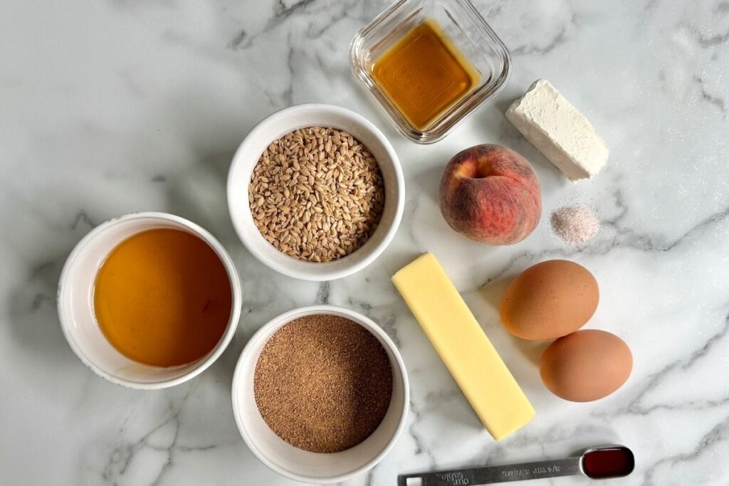 ingredients for peach brown butter einkorn blondies