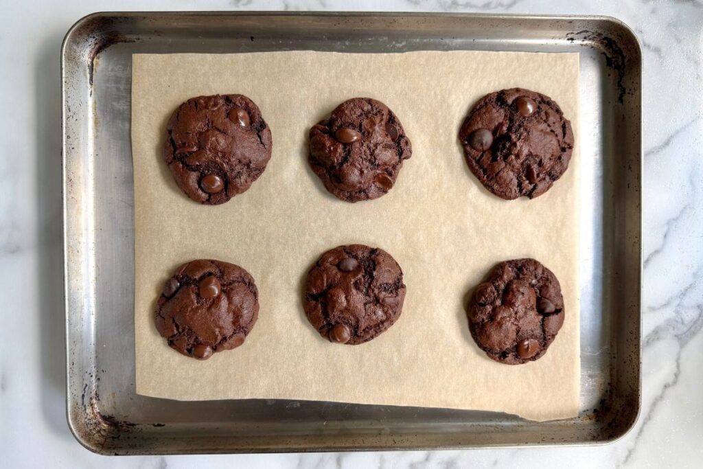 einkorn brownie cookies on a baking sheet