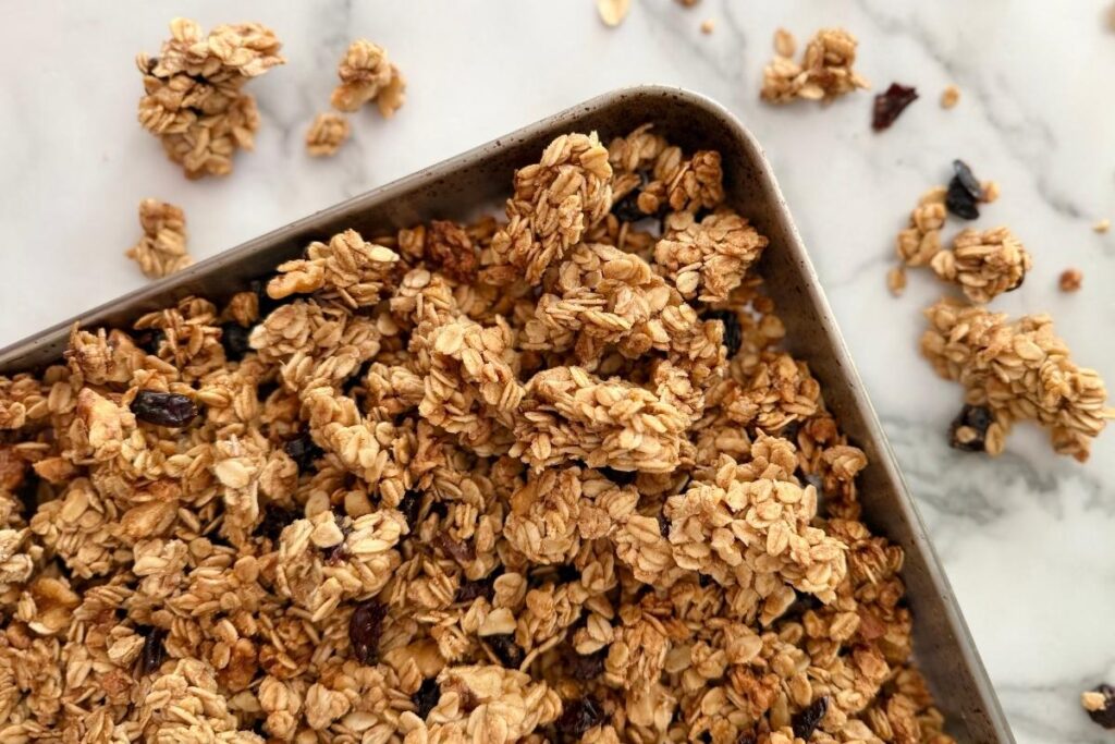 fresh milled flour granola in a baking pan
